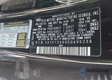 2014 Kia Sorento Lx from USA, damaged, VIN 5XYKT3A63EG496238
